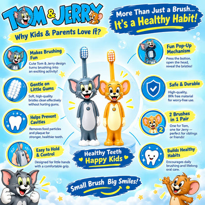 Tom & Jerry Toothbrush Set – 2-Piece Pair (Tom + Jerry) - Pop-Up Character & Soft Bristles