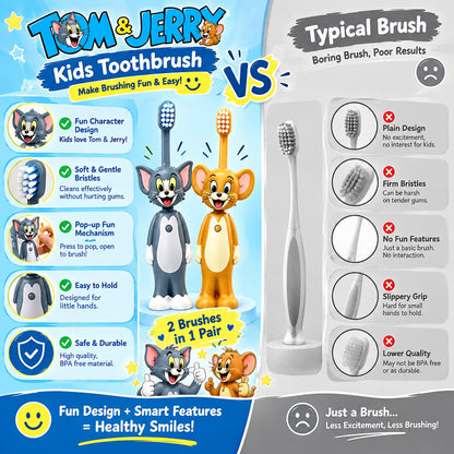 Tom & Jerry Toothbrush Set – 2-Piece Pair (Tom + Jerry) - Pop-Up Character & Soft Bristles