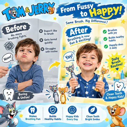 Tom & Jerry Toothbrush Set – 2-Piece Pair (Tom + Jerry) - Pop-Up Character & Soft Bristles