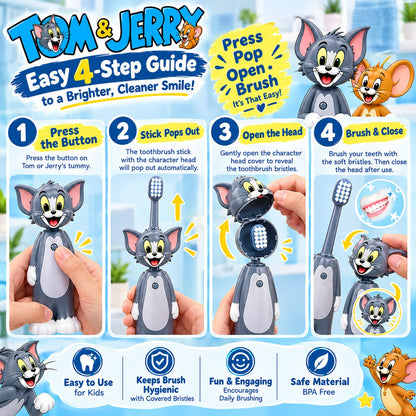 Tom & Jerry Toothbrush Set – 2-Piece Pair (Tom + Jerry) - Pop-Up Character & Soft Bristles