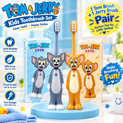 Tom & Jerry Toothbrush Set – 2-Piece Pair (Tom + Jerry) - Pop-Up Character & Soft Bristles
