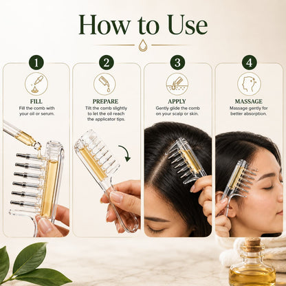 2 in 1 Crystal Oil & Serum Applicator Comb – Mess Free Scalp Oil Application & Distributor
