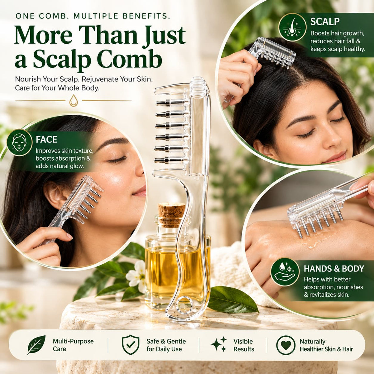 2 in 1 Crystal Oil & Serum Applicator Comb – Mess Free Scalp Oil Application & Distributor