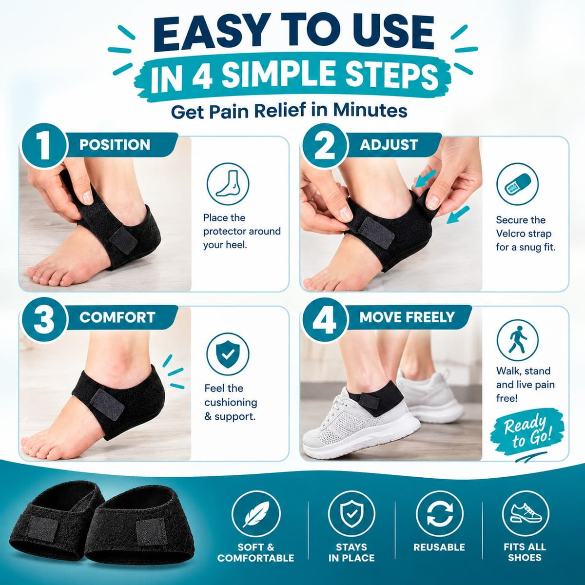 Heel Pain Relief Protector – Adjustable Heel Support for All-Day Comfort & Pain-Free Movement