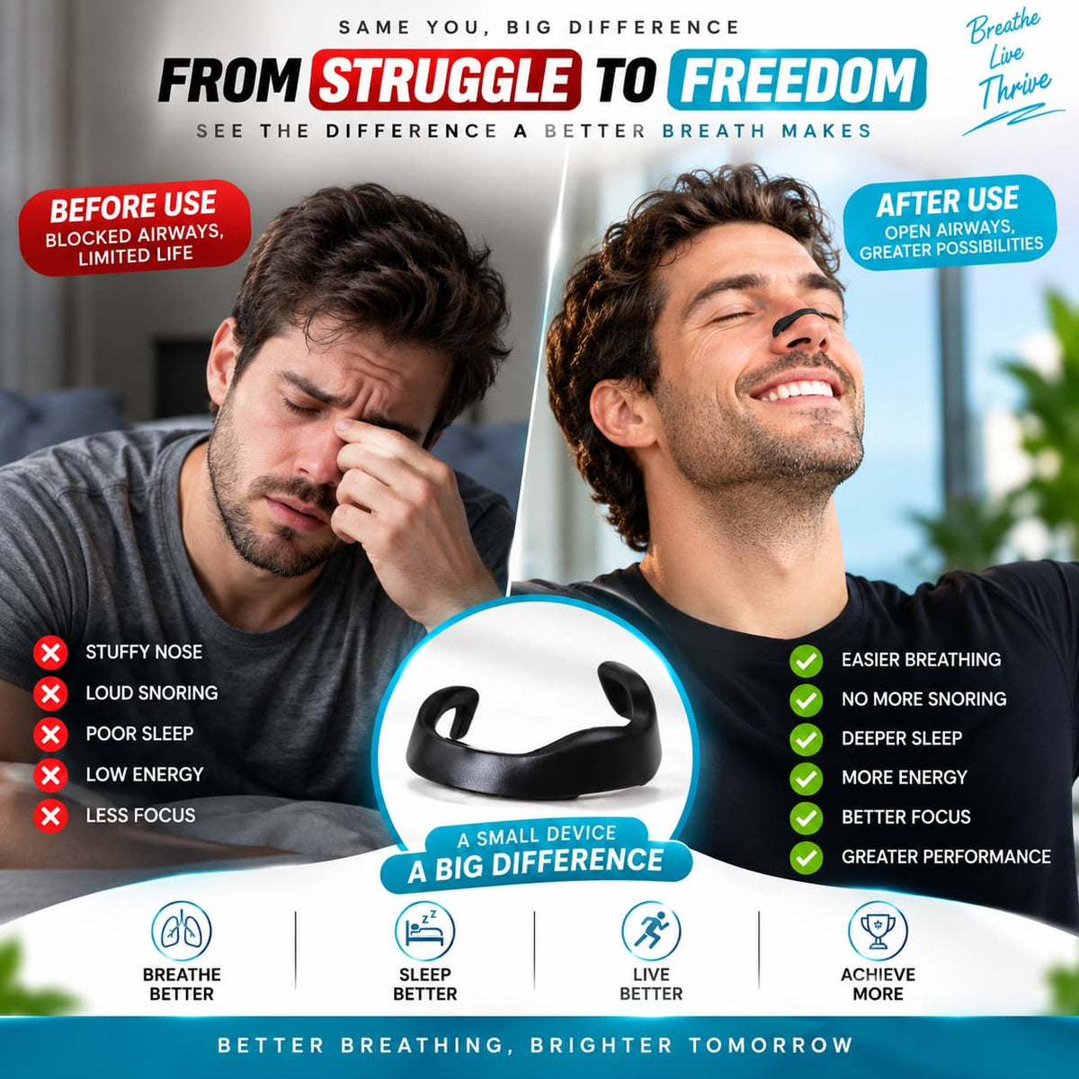Anti-Snoring Nasal Dilator Kit - Better Breathing & Deep Sleep - 15 Magnet Pairs + 4-Level Fit