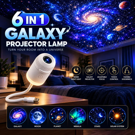 6 in 1 Galaxy Projector Lamp – Rotating Cosmic Night Light - 6 Lenses Included