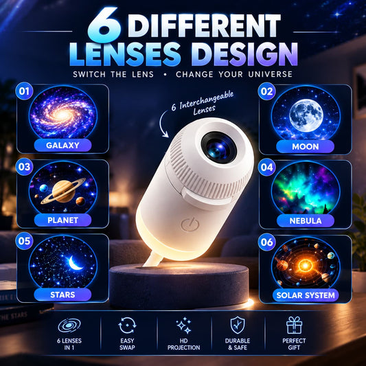 6 in 1 Galaxy Projector Lamp – Rotating Cosmic Night Light - 6 Lenses Included