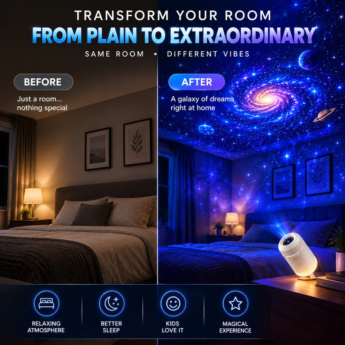 6 in 1 Galaxy Projector Lamp – Rotating Cosmic Night Light - 6 Lenses Included