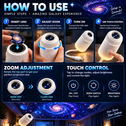 6 in 1 Galaxy Projector Lamp – Rotating Cosmic Night Light - 6 Lenses Included